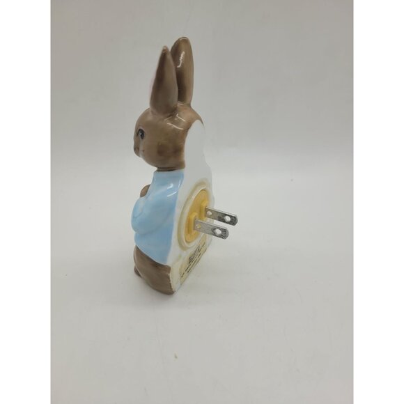 VTG Schmid 1989 Peter Rabbit Ceramic Nightlight 5" Tall Brown Blue cottage core - Picture 2 of 4